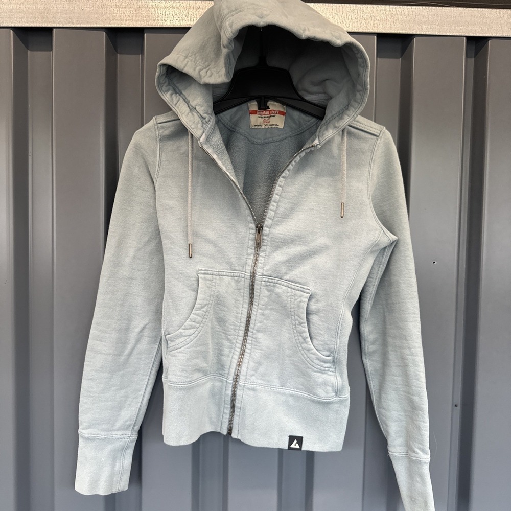 American Giant Full Zip Hoodie USA Made Sweatshirt Light Blue Womens XS